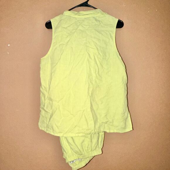 La Blend 100% Linen Sleeve Blouse Top Pants Set Lime Green Floral - Size Large - Picture 10 of 10